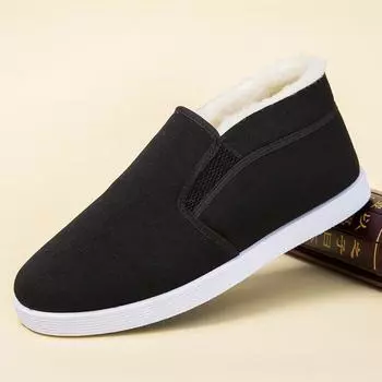 Зимние мужские туфли из старой пекинской ткани с высоким голенищем из утолщенного бархата для людей среднего и пожилого возраста, хлопковые туфли, нескользящие, износостойкие и теплые, для защиты от труда 38