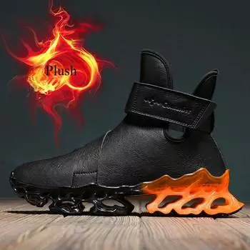 Зимние мужские туфли с плюшем, теплые, высокие, мужские повседневные кроссовки, кожаные, водонепроницаемые, мужские туфли 39 коричневый