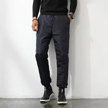 Зимние мужские утепленные брюки с толстой эластичной талией, ветрозащитные теплые брюки большого размера, водонепроницаемые брюки для мужчин среднего возраста, для повседневной носки на открытом воздухе для отцов L темно-синий