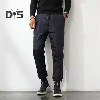 Зимние мужские утепленные брюки с толстой эластичной талией, ветрозащитные теплые брюки большого размера, водонепроницаемые брюки для мужчин среднего возраста, для повседневной носки на открытом воздухе для отцов L чёрный