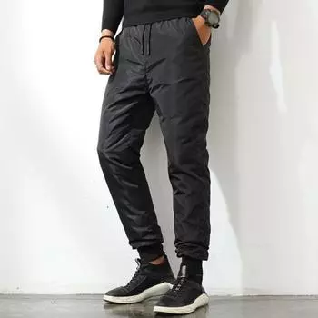 Зимние мужские утепленные брюки с толстой эластичной талией, ветрозащитные, теплые, пуховые брюки Plus L чёрный