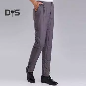 Зимние мужские утепленные брюки с высокой талией, ветрозащитные теплые брюки-пуховики, водонепроницаемые брюки для мужчин среднего возраста, для пап, для официальных деловых поездок и повседневной носки L серый