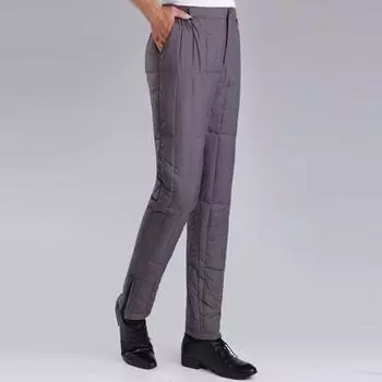 Зимние мужские утепленные брюки с высокой талией, ветрозащитные теплые брюки-пуховики, водонепроницаемые брюки для мужчин среднего возраста, для пап, для официальных деловых поездок и повседневной носки L темно-синий