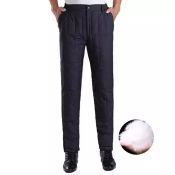 Зимние мужские утепленные брюки с высокой талией, ветрозащитные теплые брюки-пуховики, водонепроницаемые брюки для мужчин среднего возраста, для пап, для официальных деловых поездок и повседневной носки L серый