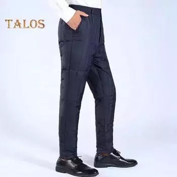 Зимние мужские утепленные брюки с высокой талией, ветрозащитные теплые брюки-пуховики, водонепроницаемые брюки для мужчин среднего возраста, для пап, для официальных деловых поездок и повседневной носки L чёрный