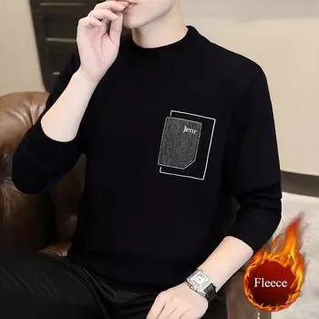 Зимние мужские водолазки, теплые вязаные пуловеры, мужские однотонные повседневные мужские свитера, осенний трикотаж ASIAN M чёрный