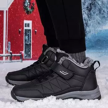 Зимние мужские водонепроницаемые ботинки замшевые теплые зимние ботинки мужская рабочая повседневная обувь высокие нескользящие ботильоны 48 чёрный