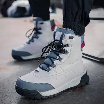 Зимние мужские водонепроницаемые кожаные хлопчатобумажные туфли с круглым носком на плоской подошве и плюшевые кожаные туфли с вращающейся пряжкой, теплые туфли без завязок, 40–46 40 белый