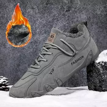 Зимние мужские высокие бархатные теплые и модные хлопковые ботинки больших размеров, зимние ботинки, рабочая одежда, защитная обувь 39 чёрный