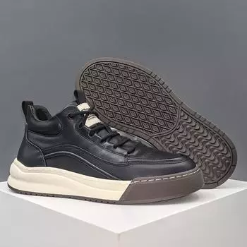 Зимние мужские высокие кроссовки для сноубординга Мужские кожаные туфли Европейская мужская обувь Британский стиль Повседневная обувь из хлопка высокого класса 38