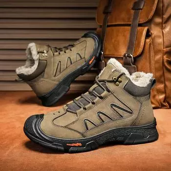 Зимние мужские высокие походные ботинки Теплые зимние ботинки Повседневные плюшевые кроссовки для активного отдыха 39 чёрный