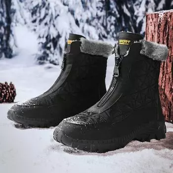 Зимние мужские высокие зимние ботинки для отдыха на природе теплые плюшевые туфли большие размеры 39-47 39 чёрный