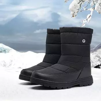 Зимние мужские высокие зимние ботинки Теплая обувь с хлопковой подкладкой 39 чёрный