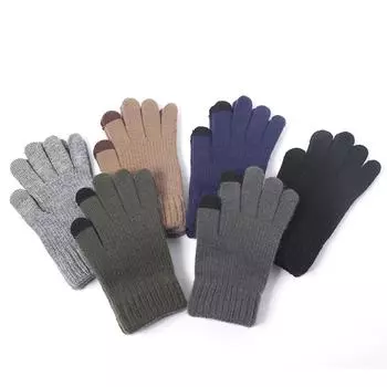 Зимние мужские взрослые плюс осенние и зимние утолщенные вязаные теплые шерстяные перчатки One size