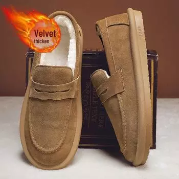 Зимние мужские замшевые туфли-слипоны из хлопка 2023 года: Плюс бархат, теплый, утолщенный, универсальный и с мягкой подошвой 43