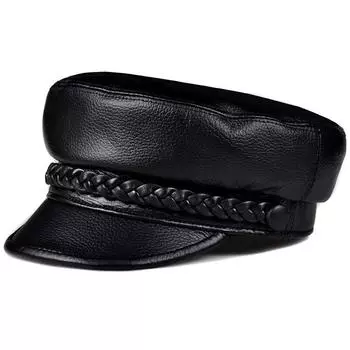 Зимние мужские/женские шапки из натуральной кожи, темно-синие шапки унисекс в европейском/американском стиле, уличная одежда, черные кепки с поясом, 2023, 2023 L 55 56cm