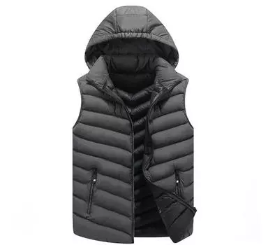 Зимние мужские жилеты 4XL, повседневные куртки без рукавов, мужские жилеты, однотонные пальто с капюшоном, мужская верхняя одежда L чёрный