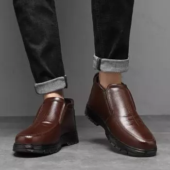 Зимние мужские зимние ботинки 2025 года, удобные, утепленные, водонепроницаемые, нескользящие ботинки, простая хлопковая обувь на платформе 38 чёрный