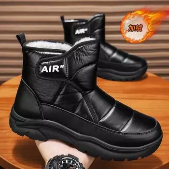 Зимние мужские зимние ботинки на подкладке из искусственного меха. Уличные нескользящие толстые ботильоны. Водонепроницаемые короткие ботинки на плюшевой подкладке. Повседневная теплая мужская обувь с высоким берцем. 39 чёрный