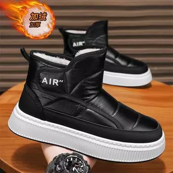 Зимние мужские зимние ботинки на подкладке из искусственного меха. Уличные нескользящие толстые ботильоны. Водонепроницаемые короткие ботинки на плюшевой подкладке. Повседневная теплая мужская обувь с высоким берцем.