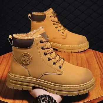 Зимние мужские зимние ботинки, водонепроницаемая спортивная повседневная обувь, плюшевые теплые мужские ботинки, мужские походные ботинки для работы и путешествий 39 чёрный