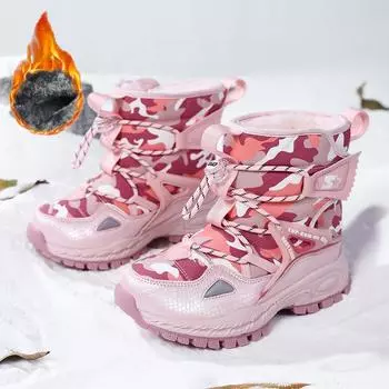 Зимние негабаритные нескользящие модные уличные ботинки для девочек с толстой подошвой и плюшевой изоляцией для снега, высокие хлопковые ботинки для мальчиков 30 розовый