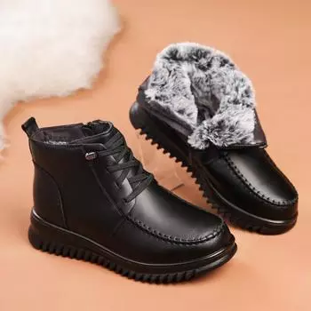 Зимние нескользящие ботинки из натуральной кожи и хлопка для женщин среднего и пожилого возраста. Удобные теплые короткие ботинки для мам с флисовой подкладкой. 35