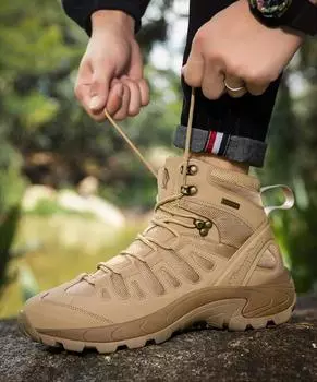 Зимние нескользящие мужские ботинки, походные кожаные ботинки, дышащие мужские ботинки для пустыни, удобные ботинки по щиколотку, мужская рабочая обувь 40