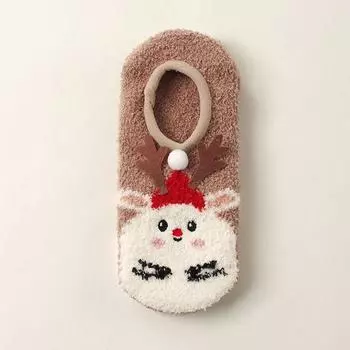 Зимние нескользящие носки с рисунком для женщин, милые флисовые утолщенные плюшевые носки, носки для сна One size