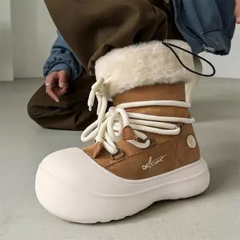 Зимние нескользящие сапоги для пар с бархатной подкладкой – толстая подошва и теплый меховой дизайн 40 коричневый