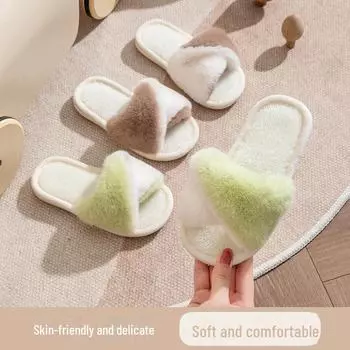 Зимние нескользящие тапочки из хлопка с мехом 2023 года для девочек и детей 32-33 коричневый