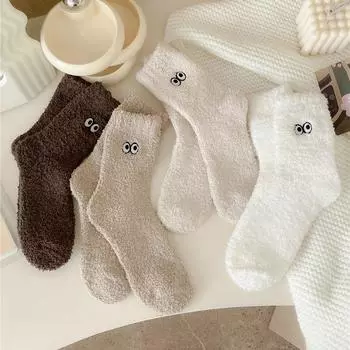 Зимние носки Ins средние носки-трубочки Harajuku носки-тапочки креативные плюшевые носки для дома бежевый