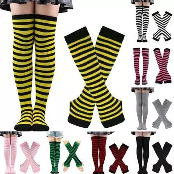 Зимние носки, комплект перчаток, в полоску, сохраняют тепло, стандартная посадка, однотонные высокие носки, комплект с рукавами для повседневной носки жёлтый