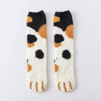 Зимние носки с изображением ягненка Kawaii для женщин, милые 3D-носки с рисунком лапы собаки и кошки, флисовые теплые, утолщенные, забавные, плюшевые носки для сна дома и пола 35-42