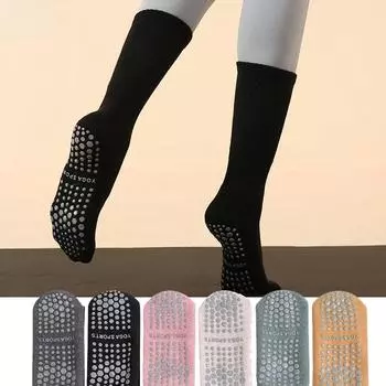 Зимние носки средней длины для йоги, нескользящие, женские, утолщенные, с махровой подошвой, профессиональные носки для пилатеса, носки для занятий фитнесом и спортом в помещении eur 35-41 чёрный