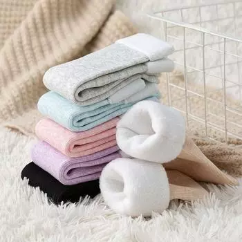 Зимние носки-тапочки, цветные хлопковые прямые зимние носки, мягкие теплые носки, женские носки до середины икры One Size