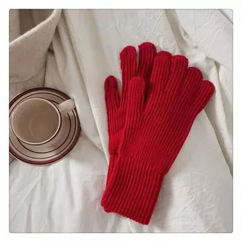 Зимние новогодние красные перчатки расширенная серия с шерстью популярные вязаные перчатки с росой зимние перчатки для женщин теплые для велоспорта one size чёрный