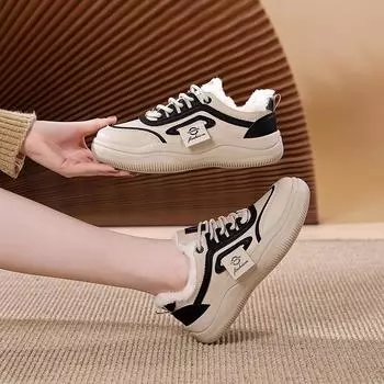 Зимние новые бархатные белые туфли женские универсальные легкие повседневные спортивные кроссовки женские хлопковые туфли P 35 чёрный