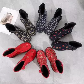 Зимние новые бархатные хлопковые теплые женские хлопковые ботинки с высокой талией, этнические ветрозащитные ботинки для женщин среднего и пожилого возраста, обувь для мам 36