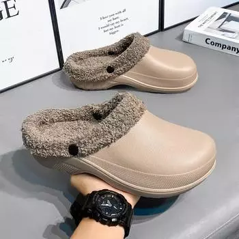 Зимние новые бархатные хлопковые туфли мужские домашние мягкие подошвы водонепроницаемые хлопковые швабры парные тапочки на толстой подошве верхняя одежда хлопковые швабры 36 хаки