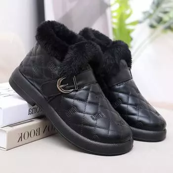 Зимние новые бархатные туфли Doudou на толстой подошве, женская хлопковая обувь, нескользящая, теплая, утолщенная и удобная зимняя обувь 35 чёрный