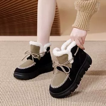 Зимние новые бархатные утолщенные хлопковые ботинки зимние женские круглые теплые повседневные и удобные женские туфли T 35 чёрный