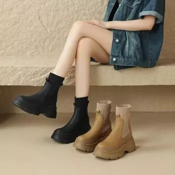 Зимние новые бисквитные толстые эластичные носки сапоги для женщин модный стиль универсальные короткие сапоги 35 хаки