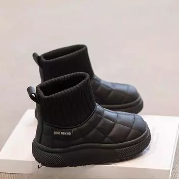 Зимние новые ботинки для мальчиков, вязаные с бархатом, короткие ботинки, хлопковые ботинки 26 абрикосовый