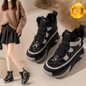 Зимние новые ботинки из утолщенного хлопка с флисовой подкладкой 2024 года, женские повседневные модные универсальные зимние ботинки с толстой подошвой