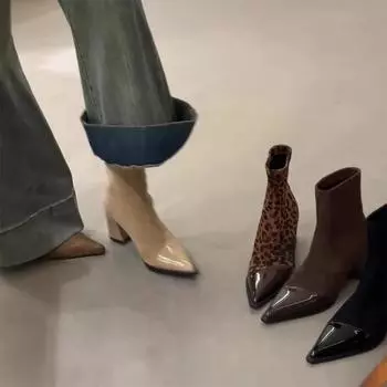 Зимние новые брендовые женские ботильоны 2024 года, модные тонкие элегантные короткие сапоги на низком каблуке с круглым носком для улицы и платья 35 хаки