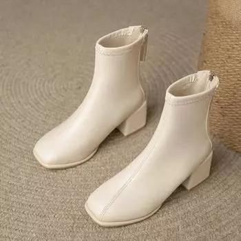 Зимние новые британские модные ботинки с застежкой-молнией сзади, женские, грубые, из кожи и замши, универсальные, короткие, женские 35