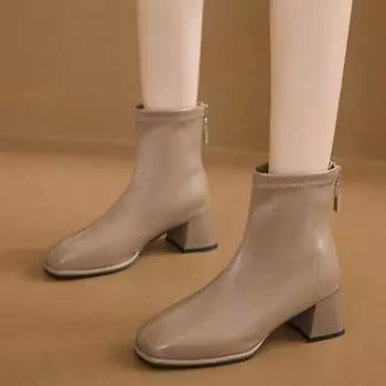 Зимние новые британские модные ботинки с застежкой-молнией сзади, женские, грубые, из кожи и замши, универсальные, короткие, женские, 35-40 35
