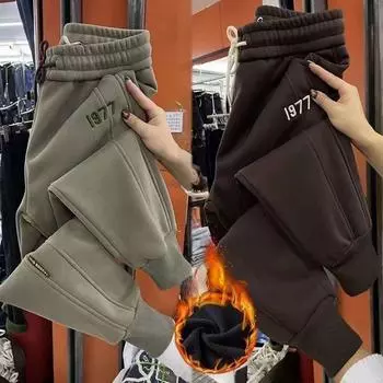 Зимние новые брюки Харлан женские, утолщенные, свободные, с завязками на завязках, повседневные брюки 2024 года M чёрный