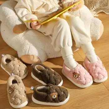 Зимние новые детские хлопковые туфли для девочек, бархатные домашние теплые тапочки для мальчиков 23 розовый